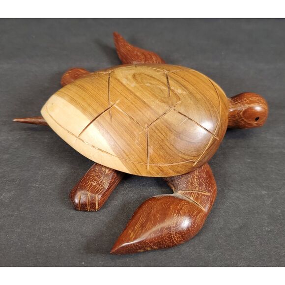 Hand-Carved Wooden Turtle Figurine 3.5″×3.5″ Rustic Wood Decor - Picture 3 of 5